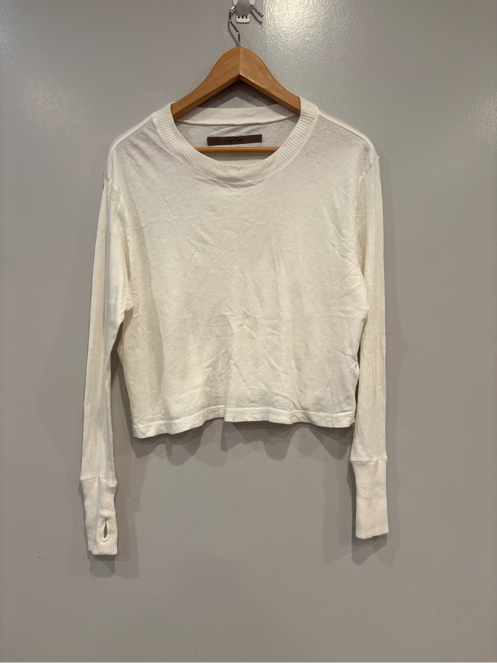 Enza Costa Cream Long-Sleeve Crewneck Top